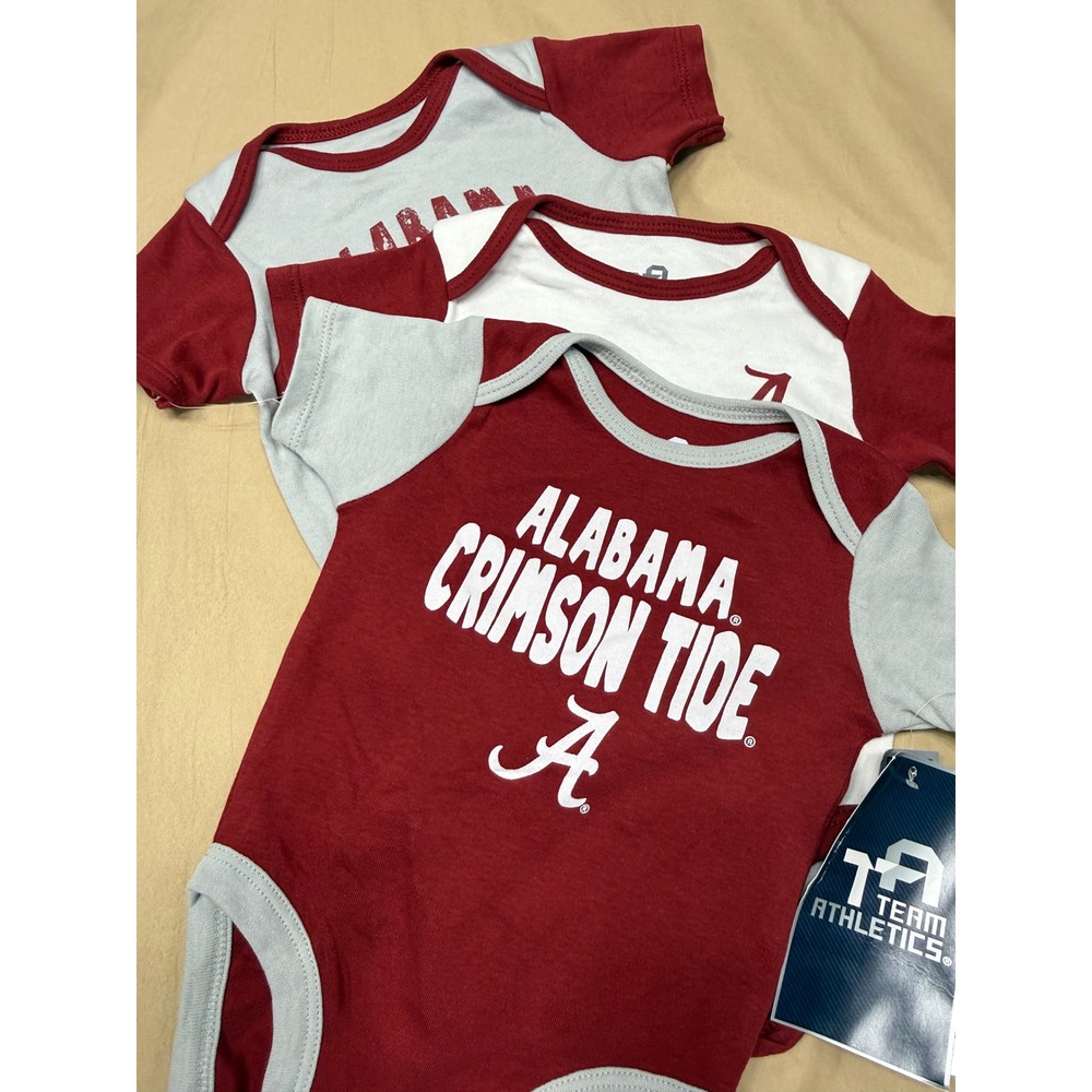 Alabama Crimson Tide Baby Bodysuit 3-Piece Set Team Athletics Crimson Grey 0-3M
